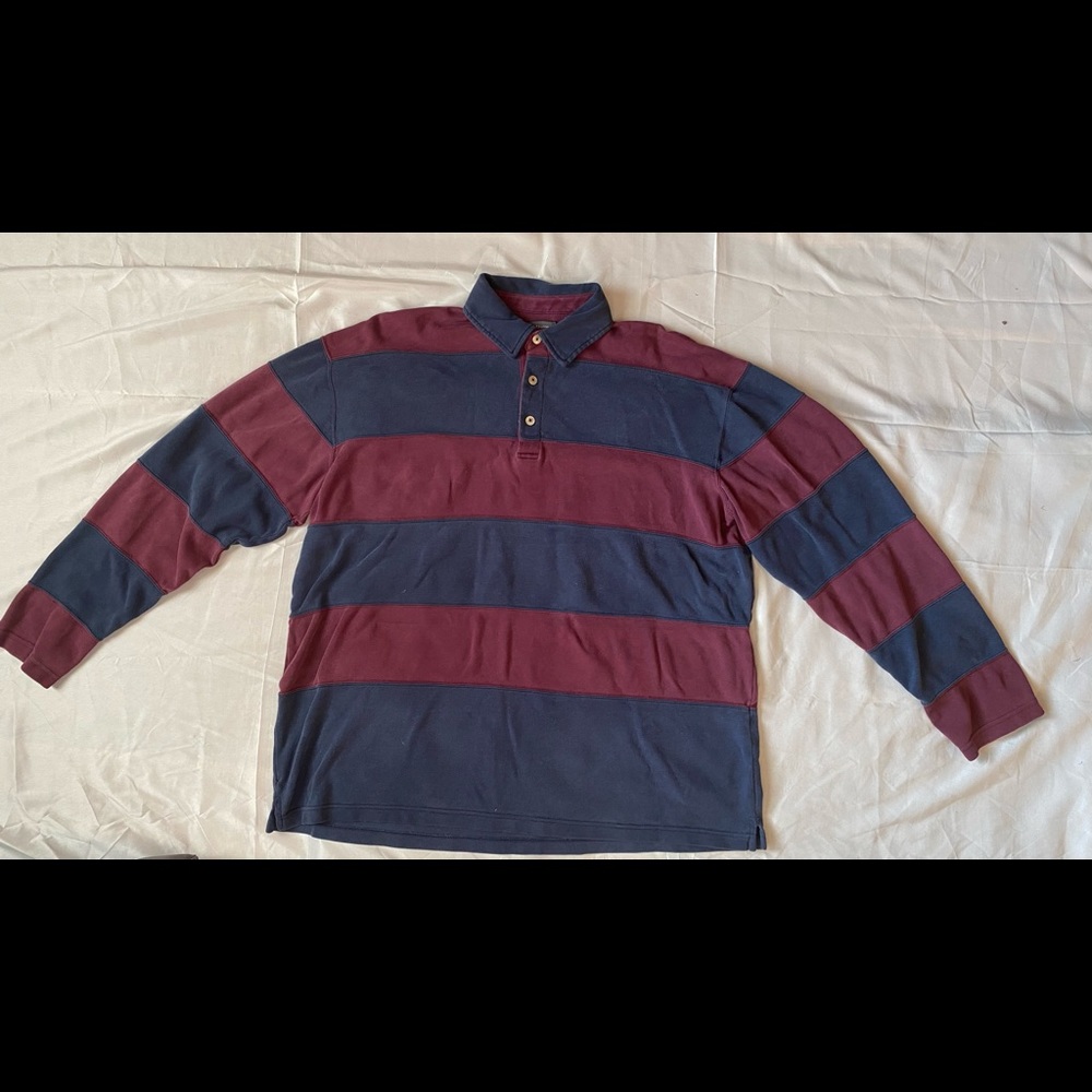 Extra Large Croft and Barrow Maroon and Navy Striped Long Sleeve Button Down